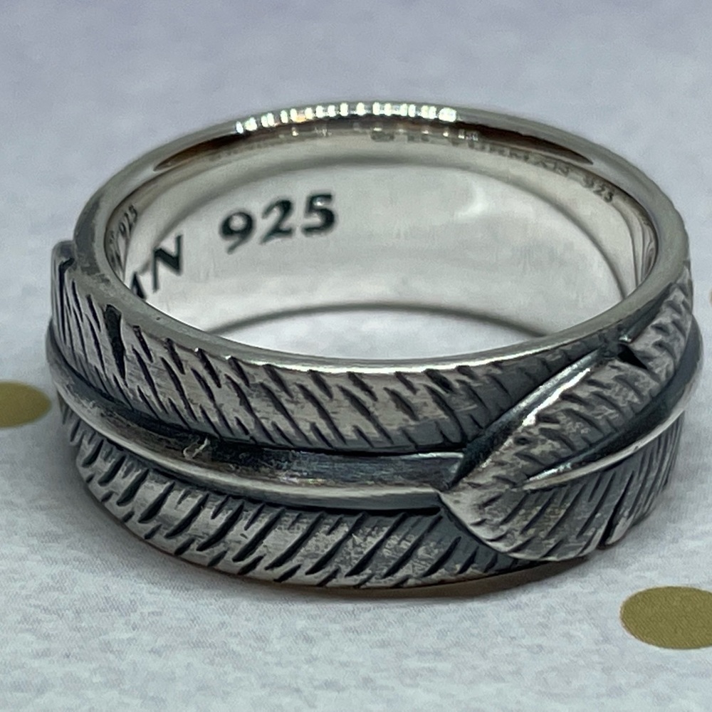 David Yurman Sterling Silver Frontier Feather 10mm Band Ring Size 9